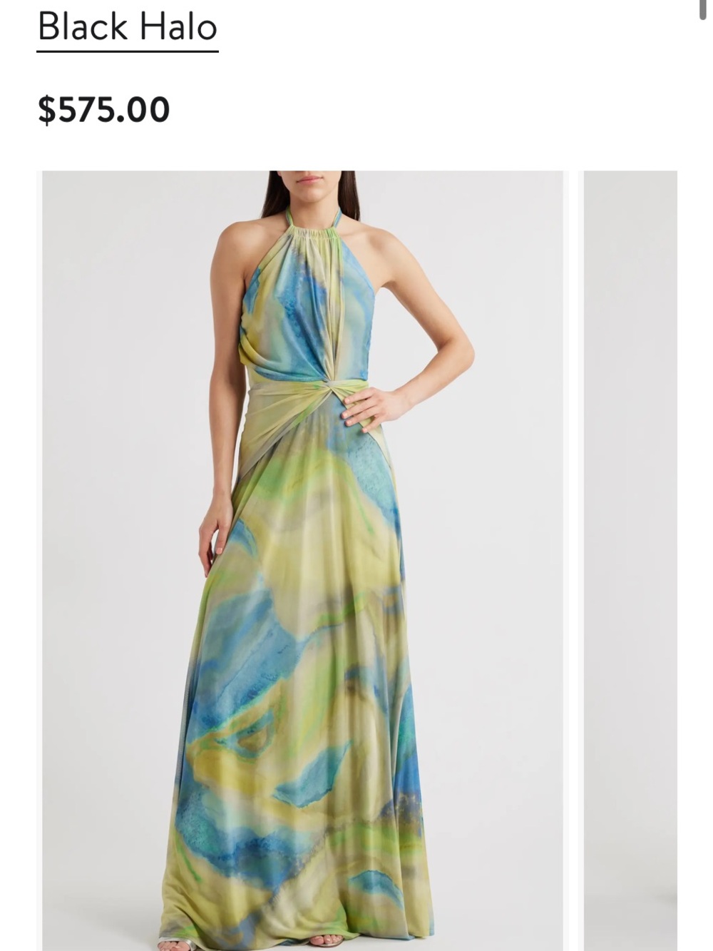 Black Halo One-Shoulder Halter Maxi Dress in Blue & Yellow